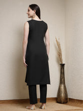 Women's Embroiderd Cotton Blend Straight Kurta Pant Set-KPCANIS